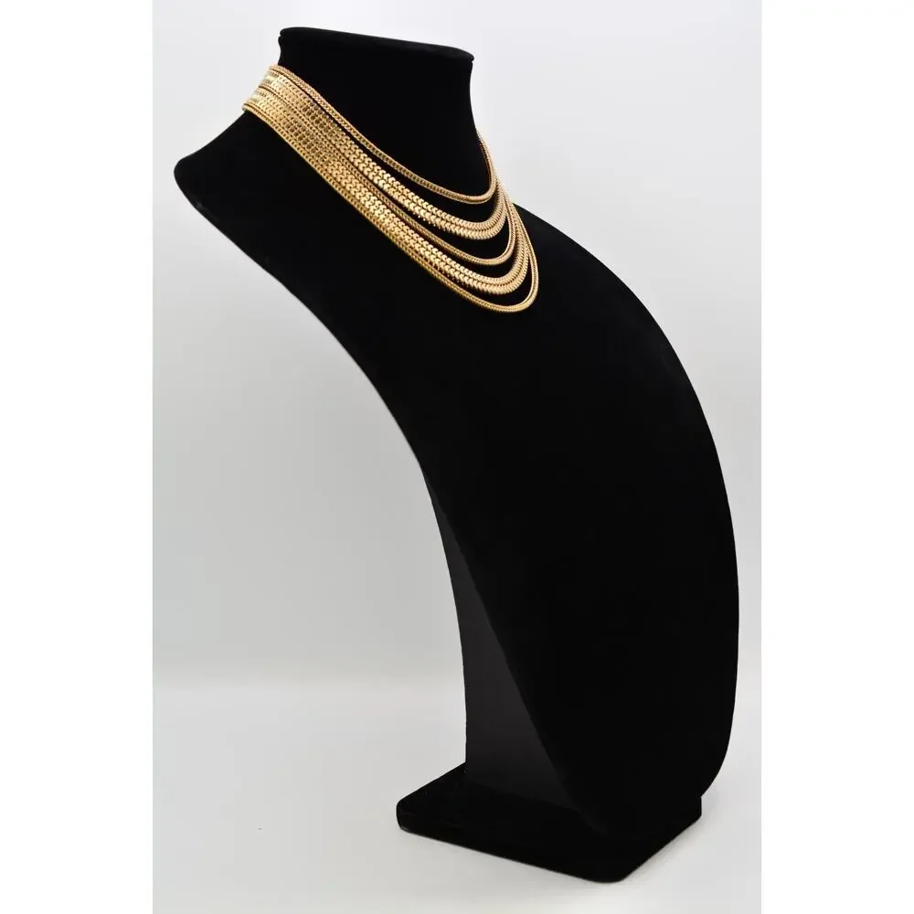Hobe Vintage Gold 5 Strand Graduated Chain Statement Necklace Collar Signed BinY